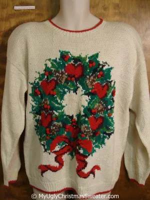80s Amazing Tacky Christmas Sweater with Wreath and Bow