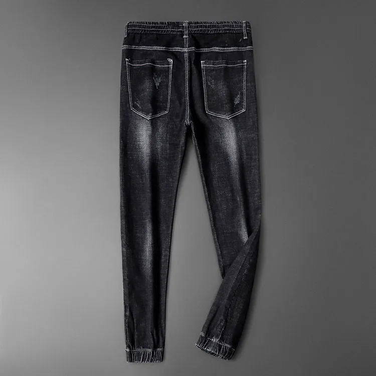 Bats Embroidery and Letter Printing Decorated Jeans