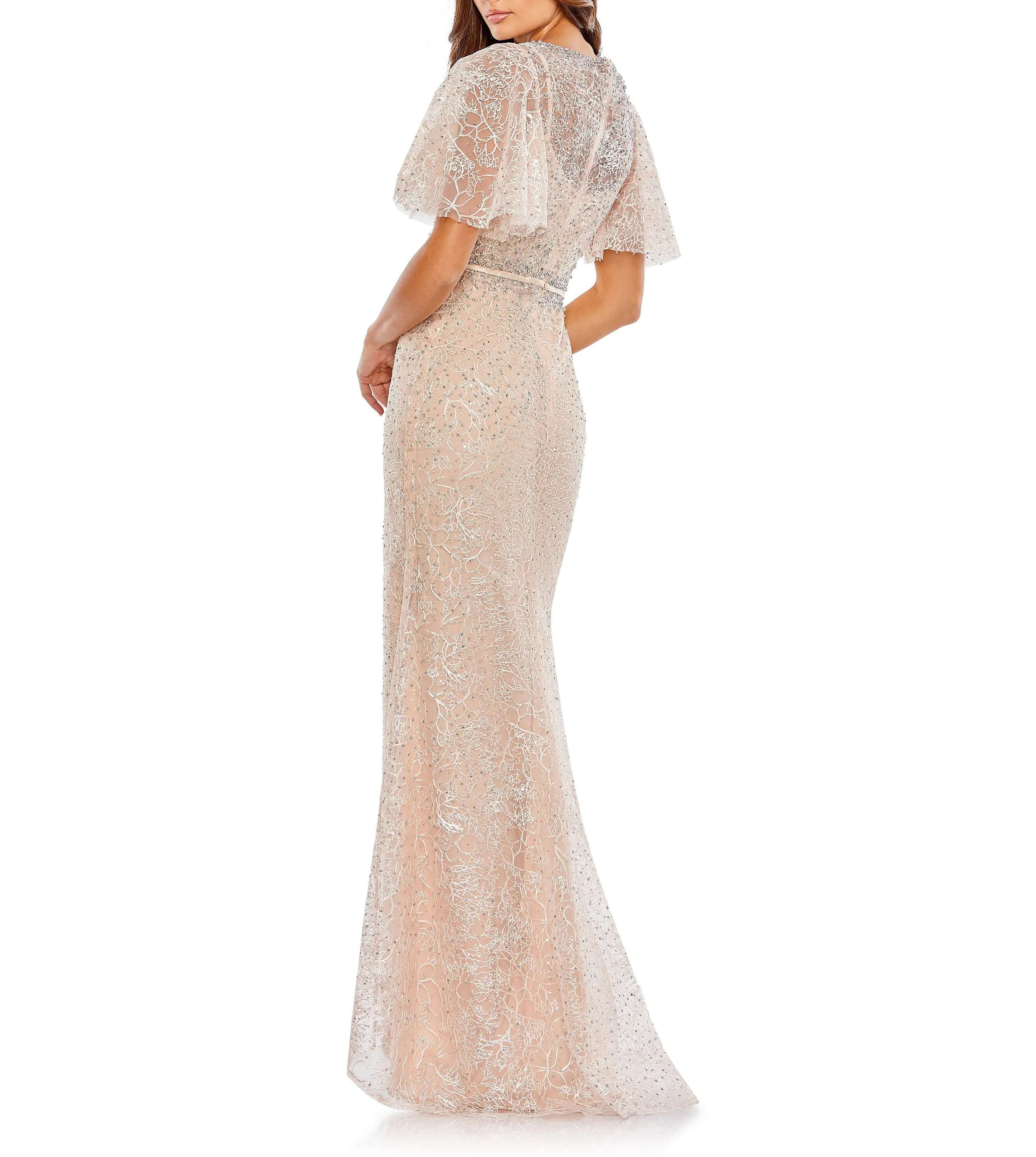 Blush Embellished Neck Trumpet Gown