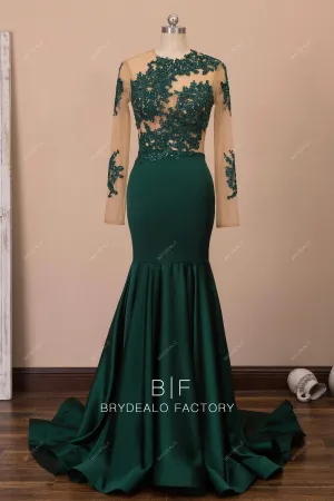 Dark Green Glitter Lace Satin Mermaid Prom Dress