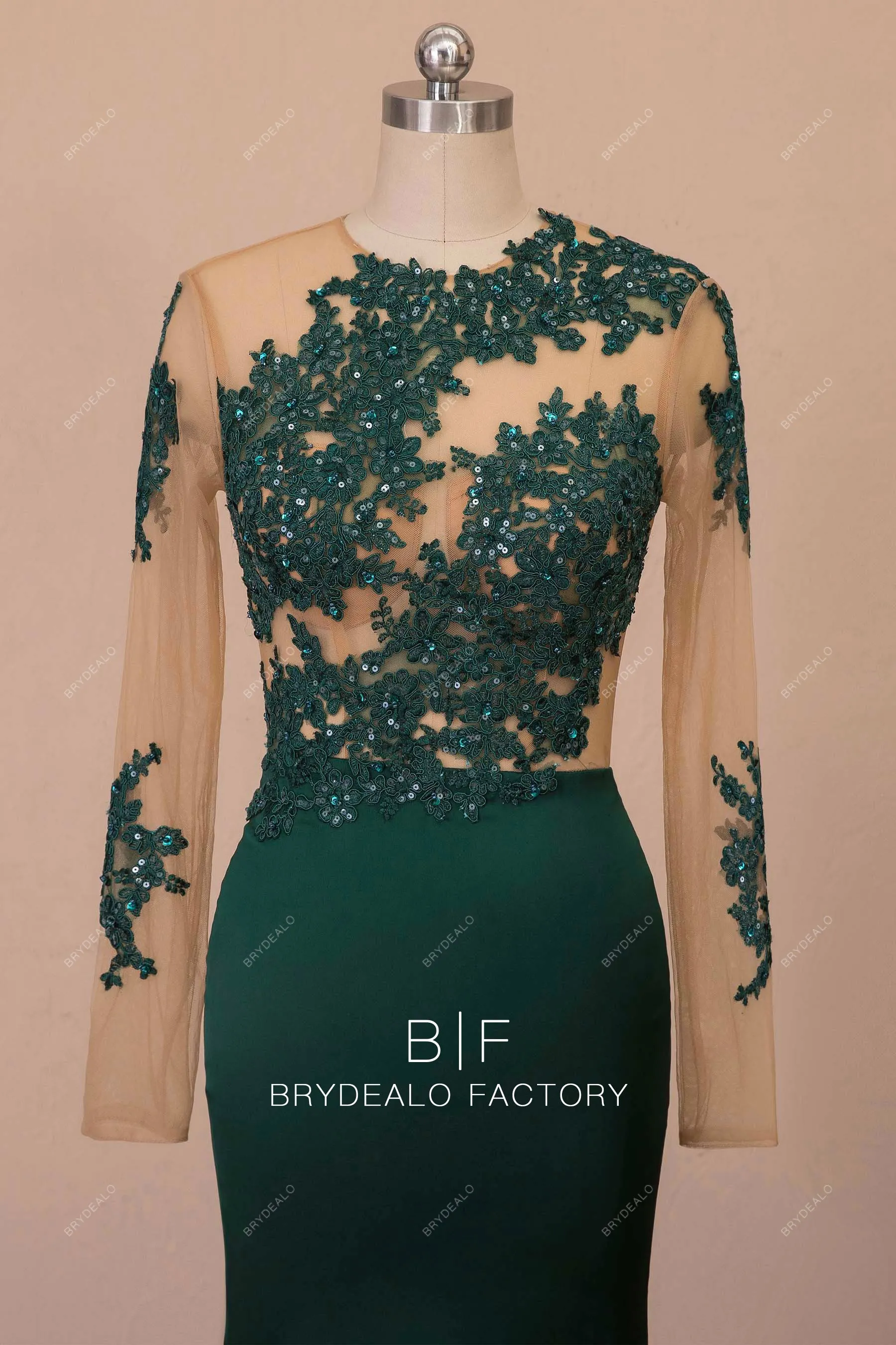 Dark Green Glitter Lace Satin Mermaid Prom Dress