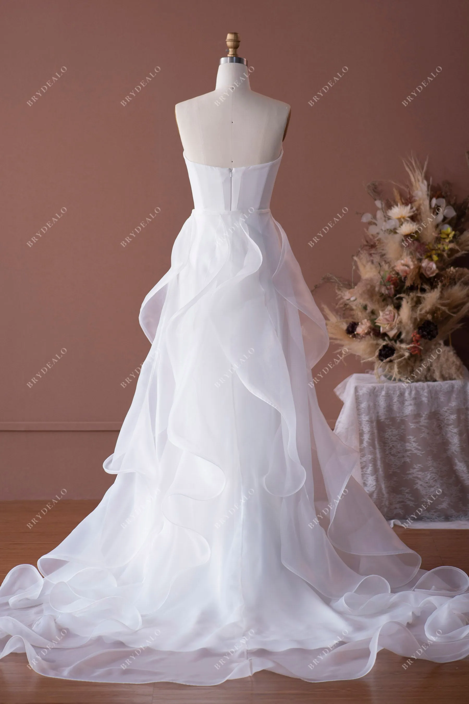 Elegant Strapless Mermaid Wedding Dress with Overskirt