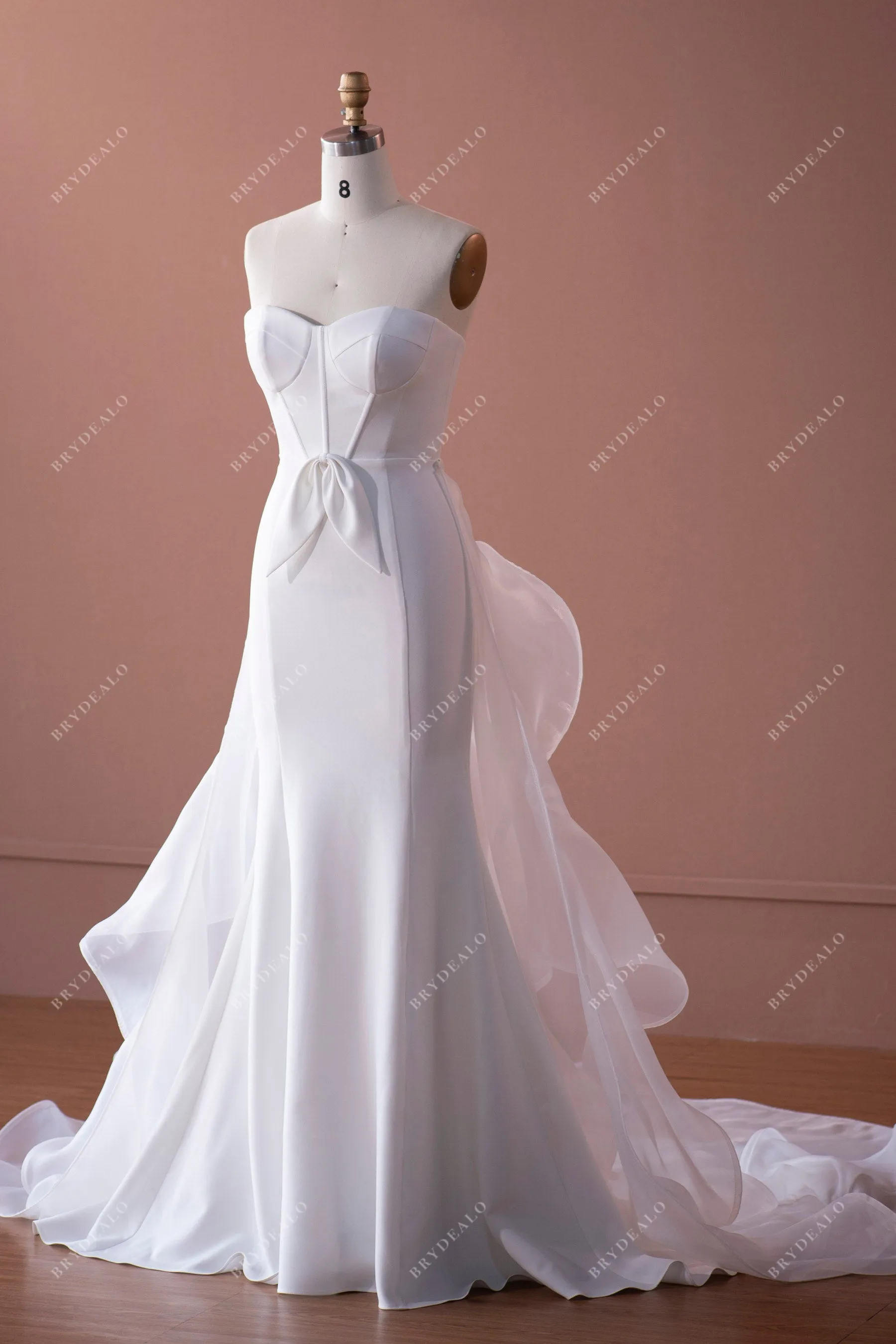 Elegant Strapless Mermaid Wedding Dress with Overskirt