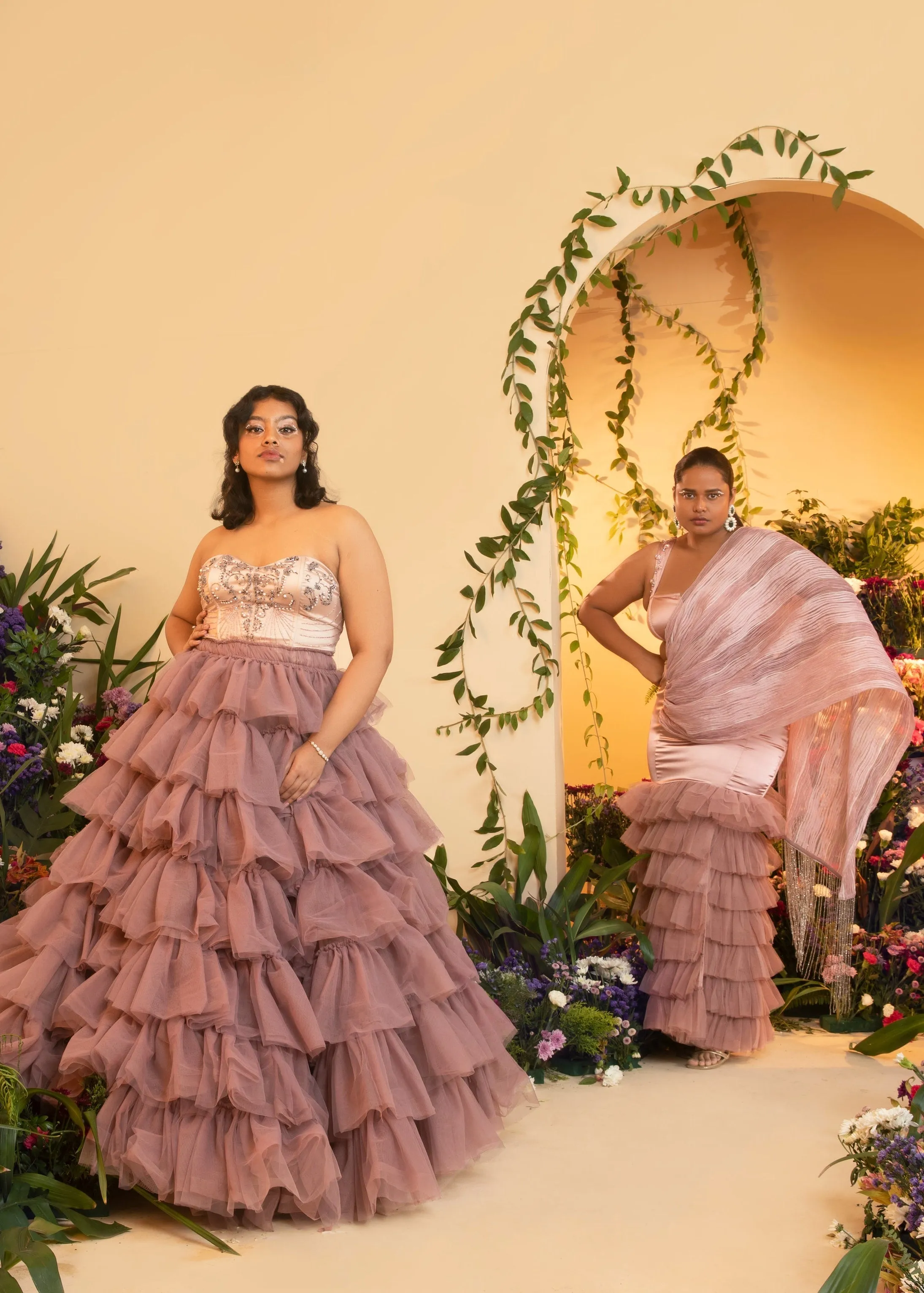 Heer Mauve Ruffled Tulle Organza Saree