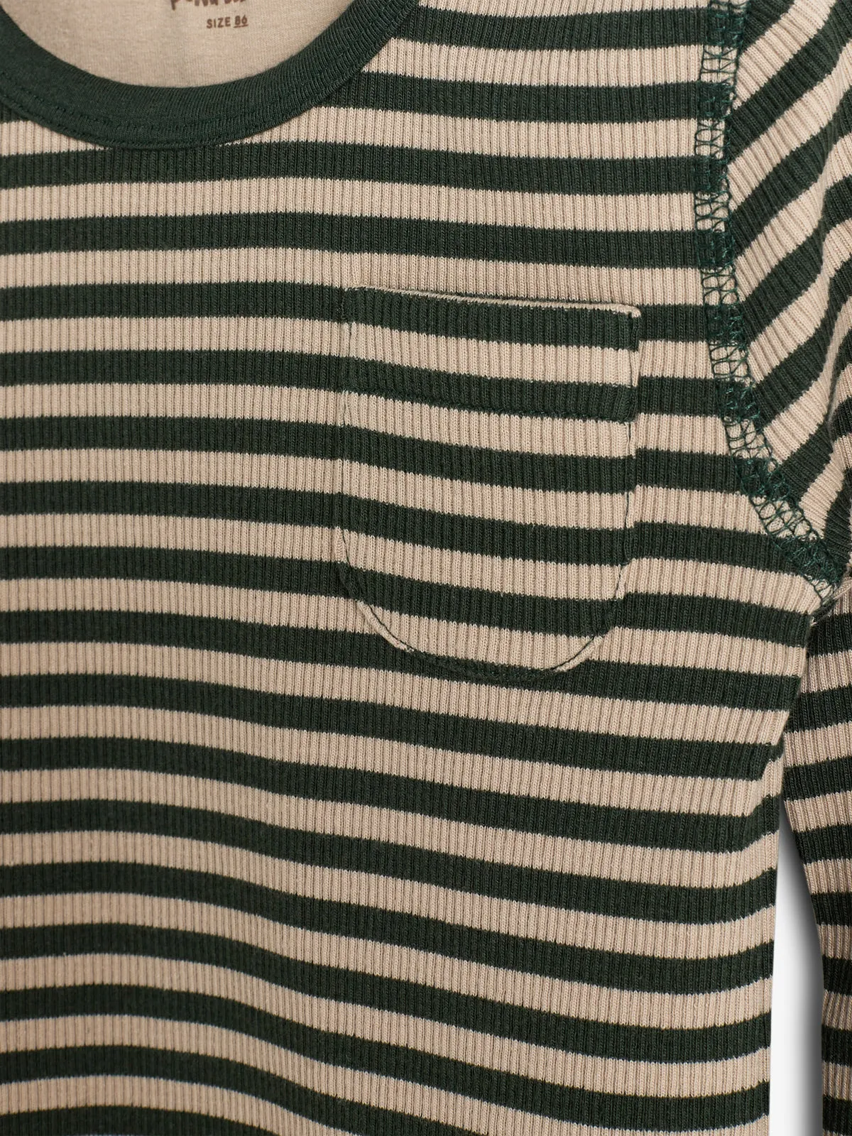 Striped Basic Rib Bodysuit - Little - Dark Green/Beige