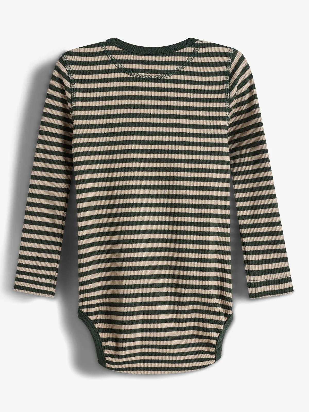 Striped Basic Rib Bodysuit - Little - Dark Green/Beige