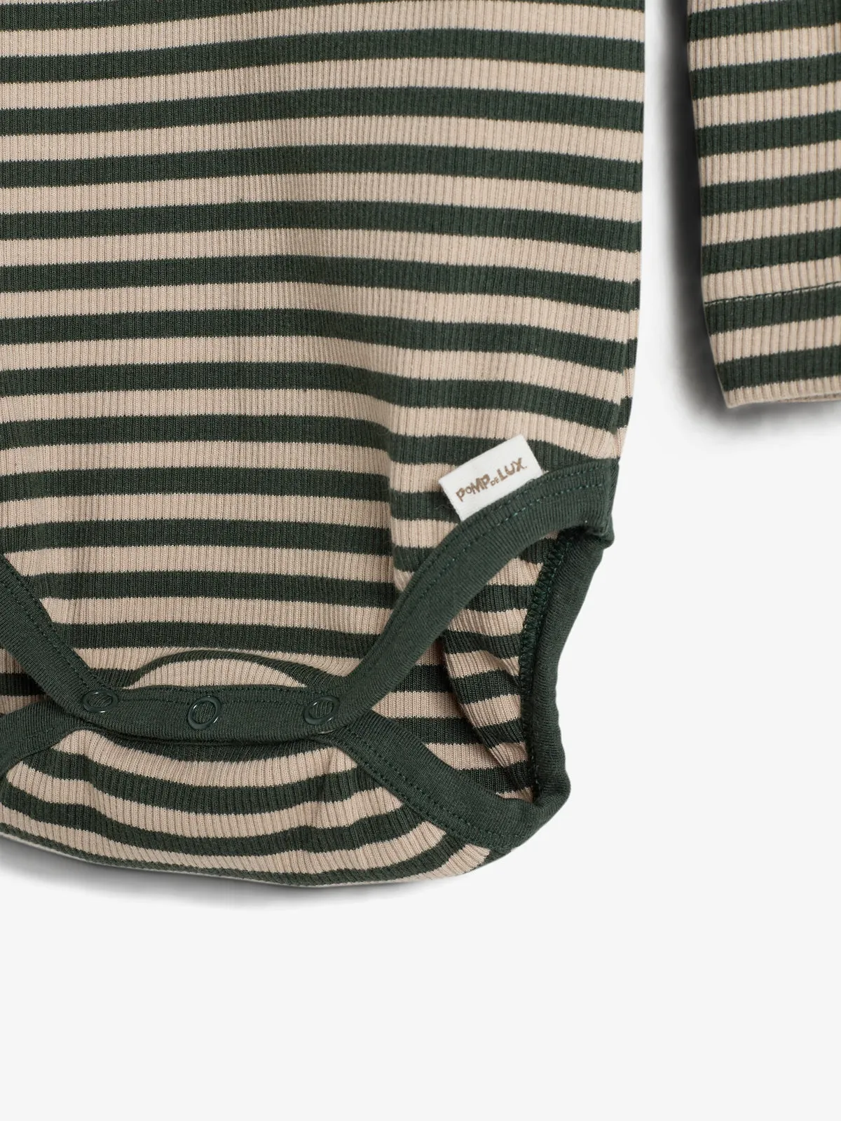 Striped Basic Rib Bodysuit - Little - Dark Green/Beige