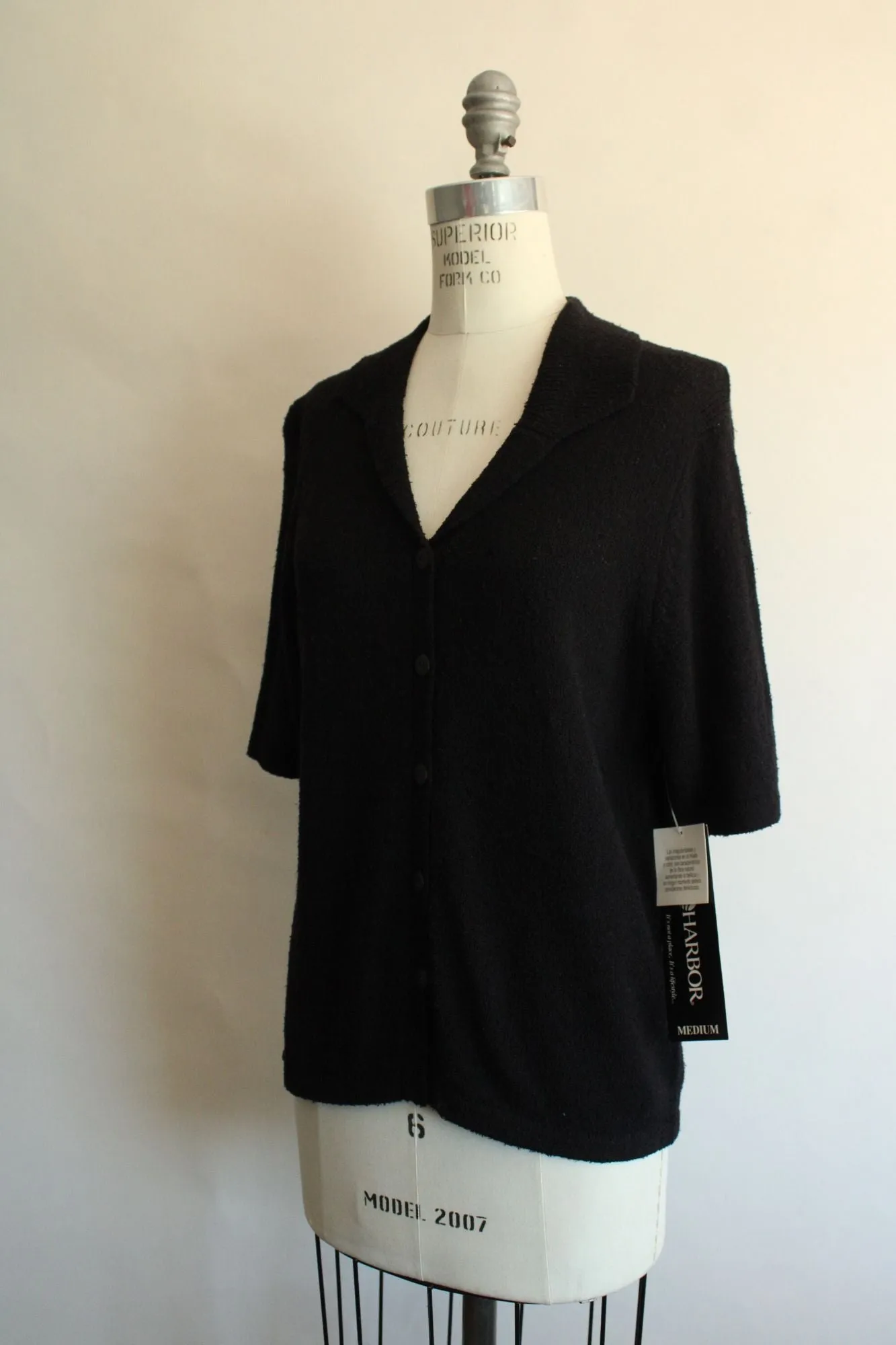Vintage 1990s 2000s NWT Sag Harbor Black Short Sleeve Cardigan